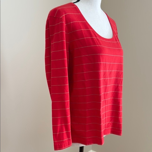 Barry Bricken Red Tan Striped Women's Top Knit XL Scoop Neck 3/4 Sleeve - Picture 3 of 6
